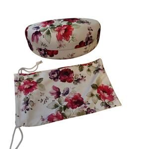 Rachel Rowberry Glasses Case White Floral Fabric Lined Hard Cover Sunglasses